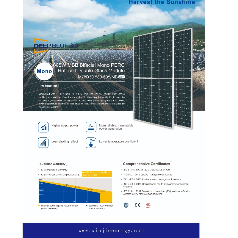 photovoltaic  double side  605 W M B B high efficiency module panels system online sales